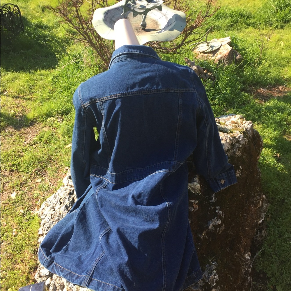 North Style knee length blue Jean denim  trench jacket vintage dress - Picture 9 of 11